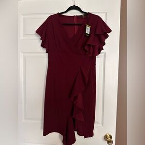 Women's Burgundy Ruffle Wrap Dress by Knitee Size L NWT